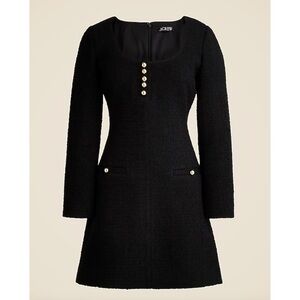 J.Crew nwot Wool Tweed Sophia scoo neck longsleeve Dress Black Gold Buttons 8